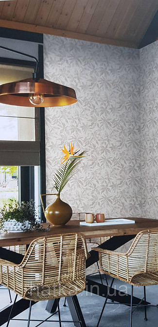 Шпалери вінілові на флізеліні Rasch Golden Hour метрове листя коричневі на бежевому Київ - фото 1