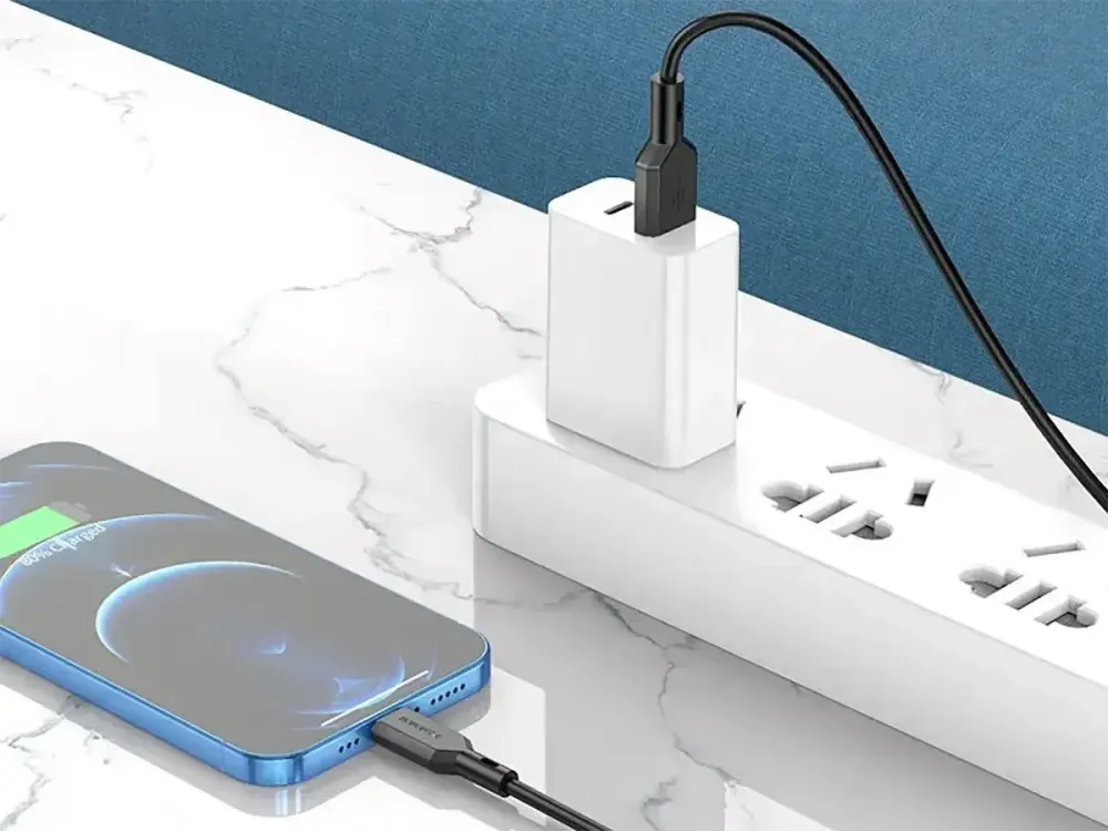 Кабель USB - Lightning Borofone BX70 1м 2.4А швидка зарядка для iPhone iPad шнур із захисним чіпом білий Одеса - фото 7