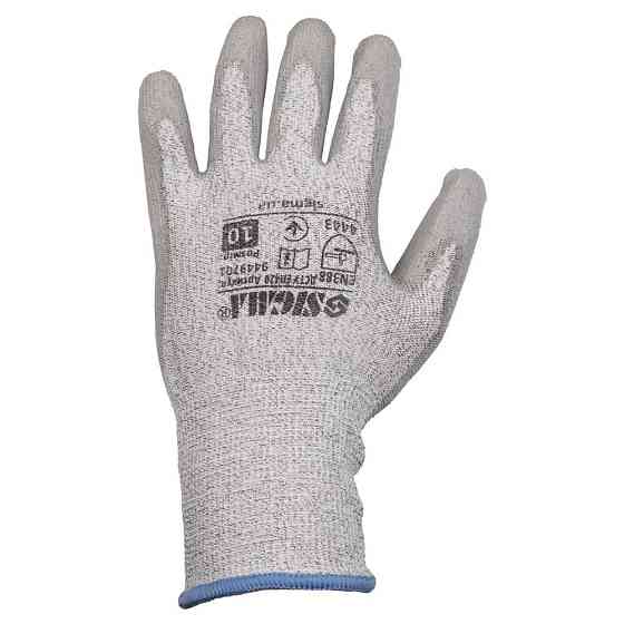 Рукавиці трикотажні Антипоріз з частковим ПУ-покриттям р10 (сірі манжет) SIGMA (9449701) Київ