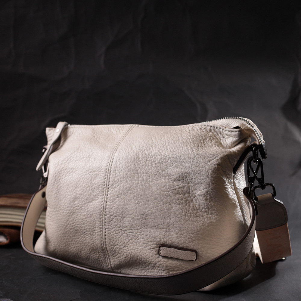 Прямокутна сумка жіноча з двома знімними ременями з натуральної шкіри Vintage 22377 Біла Київ - фото 7