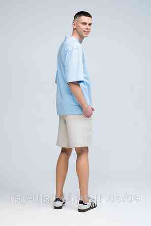 Костюм футболка оверсайз голубая и шорты бежевые RAY BASIC мужской (U1801M-Blue-Cream) Киев