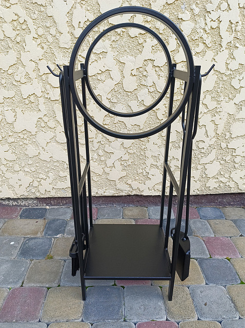 Кованый набор для камина LOFT №8 с дровницей (стойка, совок, щетка, кочерга, щипцы) Киев - изображение 5