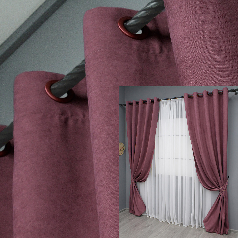 Комплект штор на люверсах VR-Textil Мікровелюр Petek № 1490ш 150х270 см 2 шт Пурпурний (37-0217) Київ - фото 1