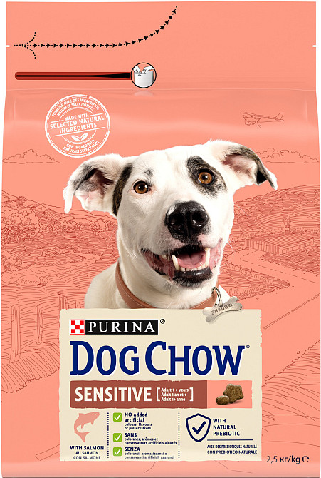 Сухий корм DOG CHOW Sensitive Adult 1+ для дорослих собак схильних до алергії, з лососем, 2.5 кг Київ - фото 1
