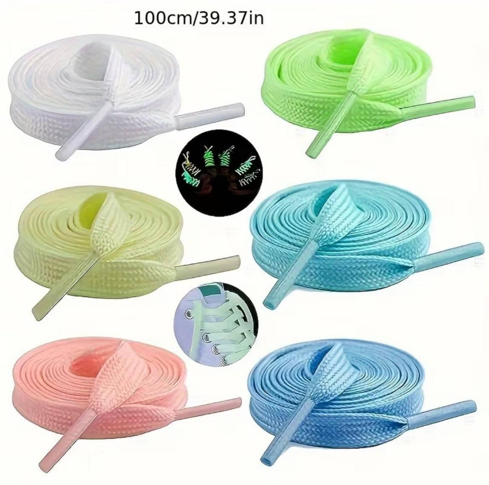 Шнурки светящиеся в темноте 100 см набор 6 шт разные цвета, люминесцентные плоские для кроссовок Киев - изображение 4