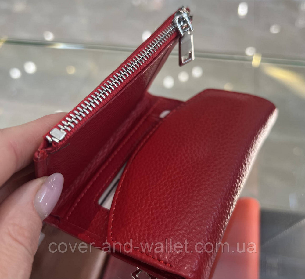Маленький женский кожаный кошелек красного цвета на магнитах Helen Verde Киев - изображение 19
