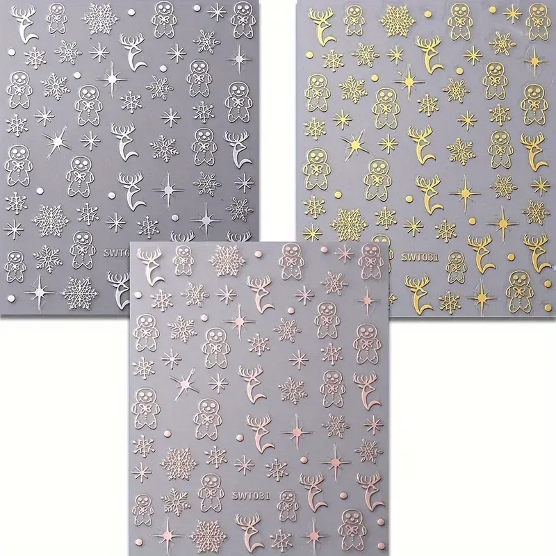 3D наклейки для ногтей зимние / новогодние — олени, снежинки, пряники, звезды (набор 3 шт) Киев - изображение 6