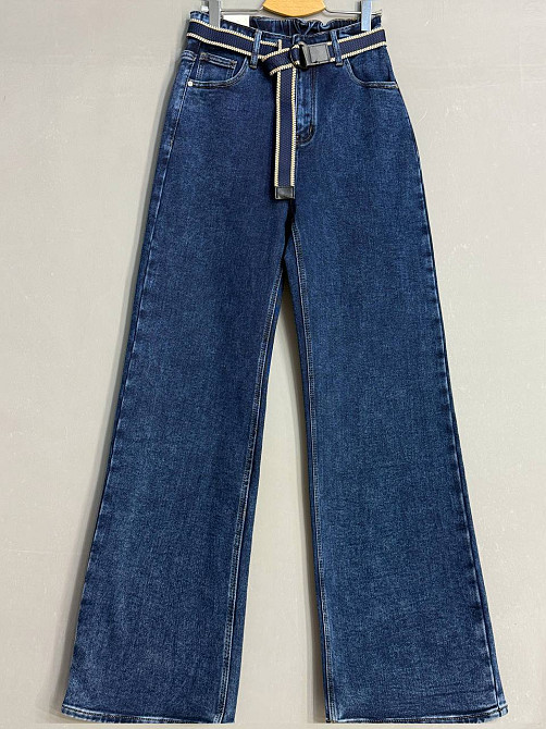 Джинси жіночі Derun 8226 утеплені палаццо на флісі з ременем сині, синій, 31, 31, 84 см, 110 см Київ - фото 19