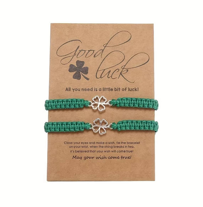 Набор из 2 зелёных браслетов с клевером на удачу Киев - изображение 4