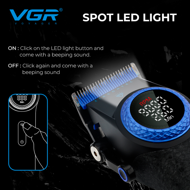 Машинка для стрижки VGR V-001 Blue (10 насадок) 4600 mAh LED дисплей Винница - изображение 5