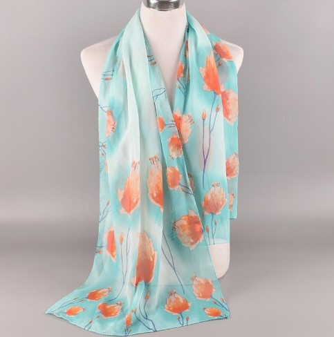 Жіночий шифоновий шарф зелений в квіточки - розмір приблизно 150*48см Київ - фото 1