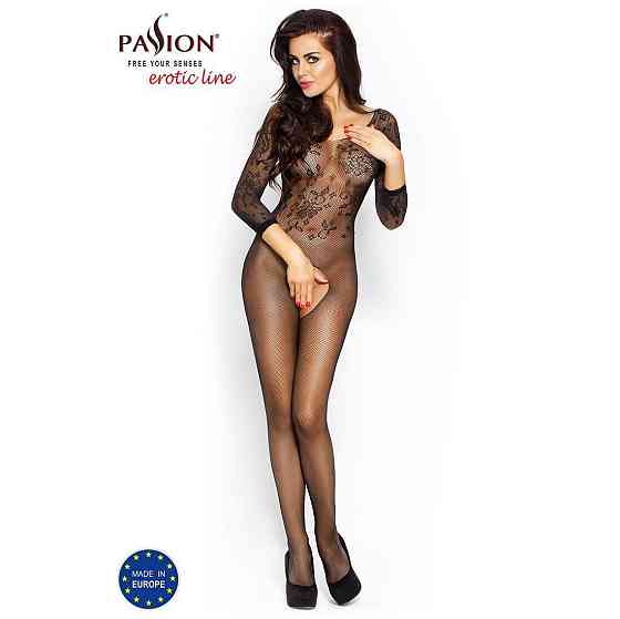 Бодістокінг Passion BS007 black, комбінезон, закриті плечі, рукав 3/4 Sex Aura Київ