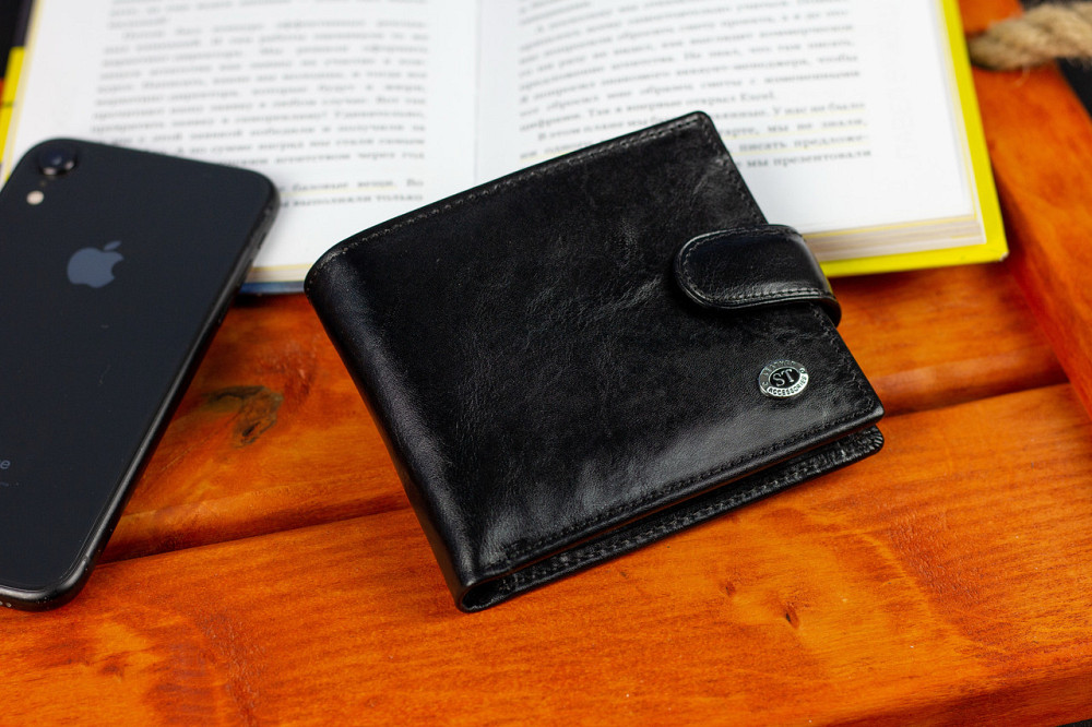 Чоловіче портмоне з натуральної шкіри ST Leather Чорне Київ - фото 8