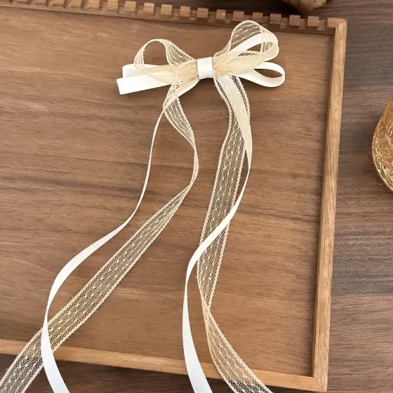 Набор 2 бантов для волос — молочные, длинные ленты 11×30 см Киев