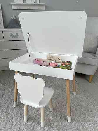 Дитячий дерев'яний столик з відкидним верхом 53×60×45, стіл з нішею в дитячу, білий Київ