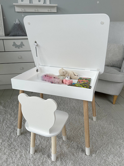 Дитячий дерев'яний столик з відкидним верхом 53×60×45, стіл з нішею в дитячу, білий Київ - фото 5