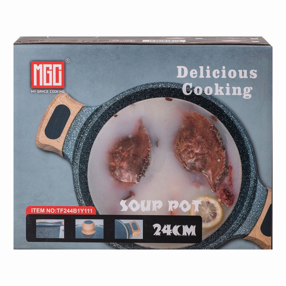 Алюминиевая кастрюля объемом 5 литров с крышкой Ø 24 см с мраморным антипригарным покрытием MGC серая HP-4-433G Киев - изображение 6