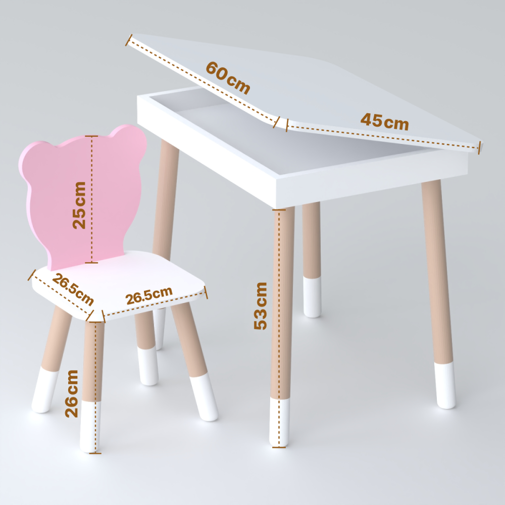 Стол прямоугольный с откидным ящиком 53х60х45 и стул медведик 26.5х26х25, комплект для девчачьей комнаты, розовый с белым Киев - изображение 12