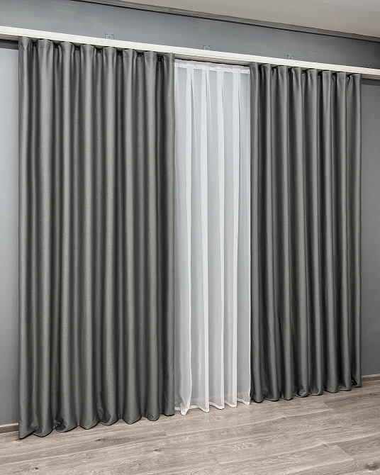Комплект готових штор VR-Textil Шеніл однотонний № 1592ш Сірий 150х270 см 2 шт (33-0557) Київ - фото 12
