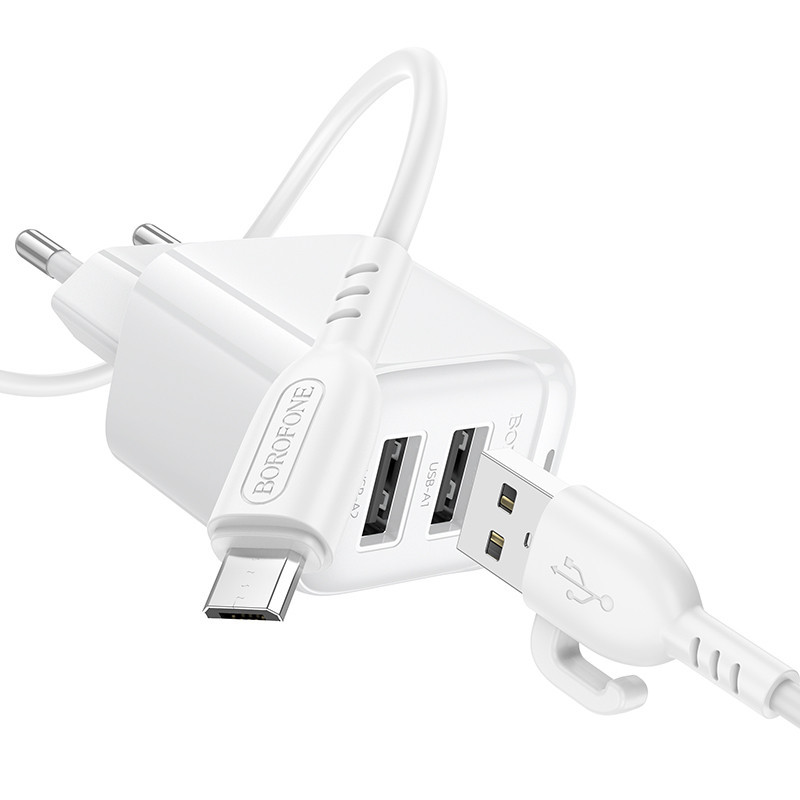 Мережевий зарядний пристрій з кабелем BOROFONE BAS41A Potential dual-port charger set(Micro) White Одеса - фото 5