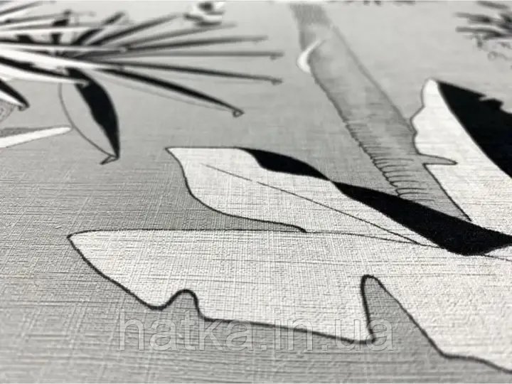 Шпалери вінілові на флізеліні Rasch Clasik 0,53х10 дитячі екзотичні дерева пальми квіти листя чорне на сірому Київ - фото 2