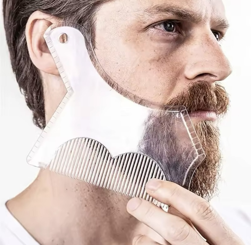 Шаблон для бороди з гребінцем трафарет для бороди та вус стайлер триммер для бороди прозорий Київ - фото 1