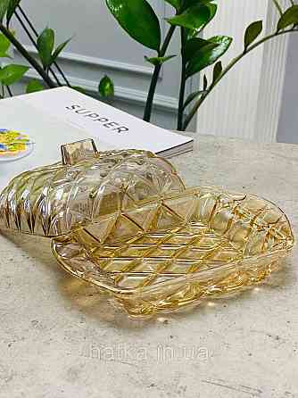 Маслянка скляна бурштинова "Монарх" довжина 17*10,5*9 см товсте скло Київ