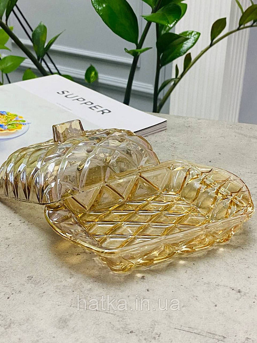 Масленка стеклянная янтарная  