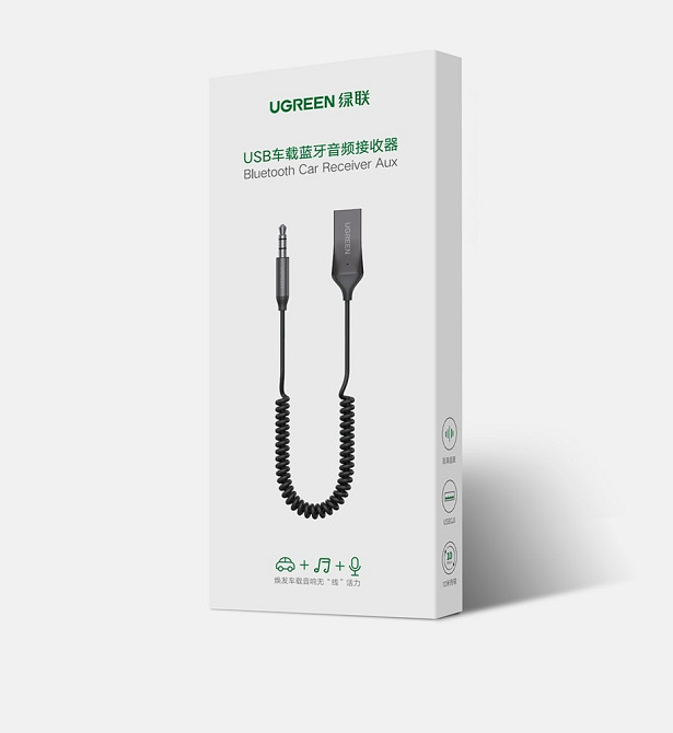 Bluetooth-адаптер Ugreen 70601 Bluetooth 5.0 автомобільний AUX з мікрофоном CM309 (Сірий) Миколаїв - фото 5