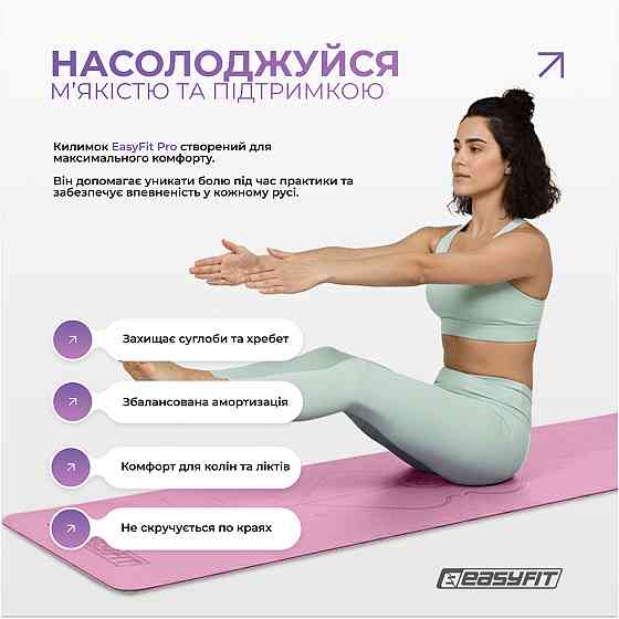 Килимок для йоги професійний EasyFit Pro каучук 5 мм Рожевий Коломыя
