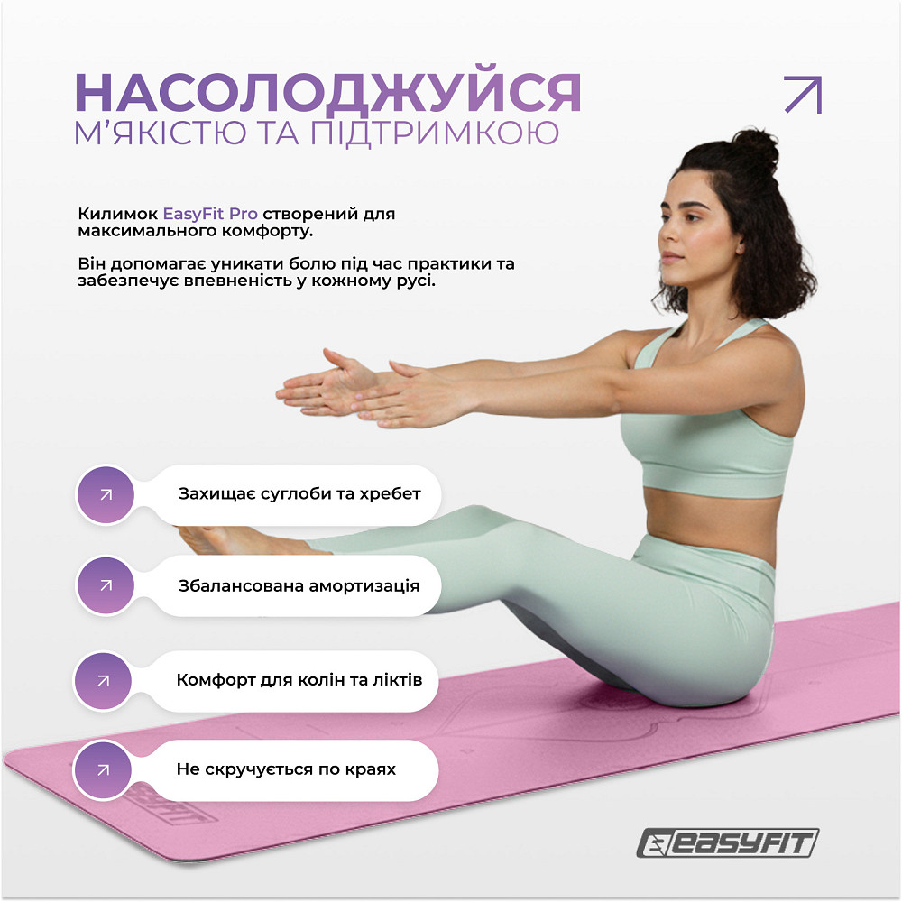 Килимок для йоги професійний EasyFit Pro каучук 5 мм Рожевий Коломыя - изображение 6