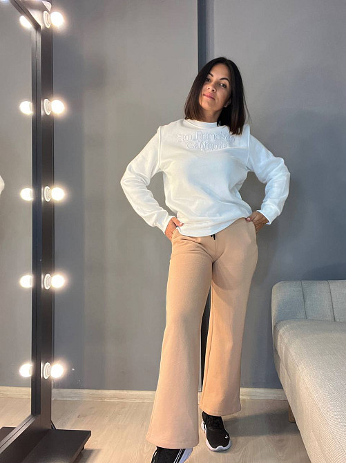 Штаны женские OLIVIA 2236 спортивные кюлоты укороченные на флисе бежевые, бежевый, L Киев - изображение 5