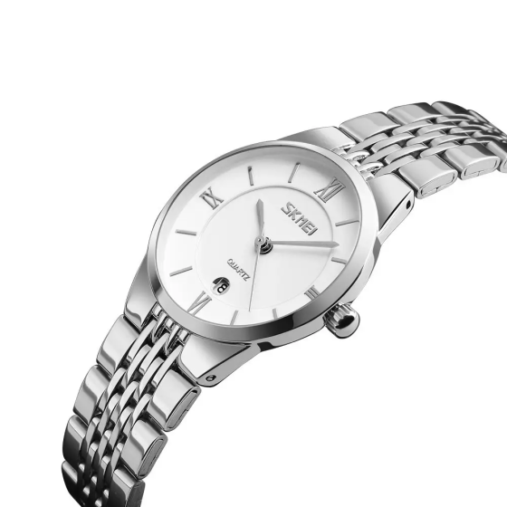 Чоловічий кварцовий годинник Skmei 9139 (Сріблястий з білим циферблатом) Київ