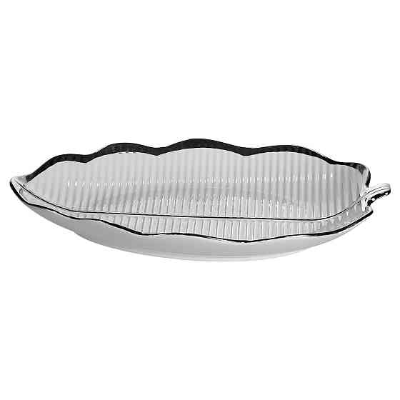 Фарфорове блюдо для сервірування "Лист" 31×20 см Срібло Київ