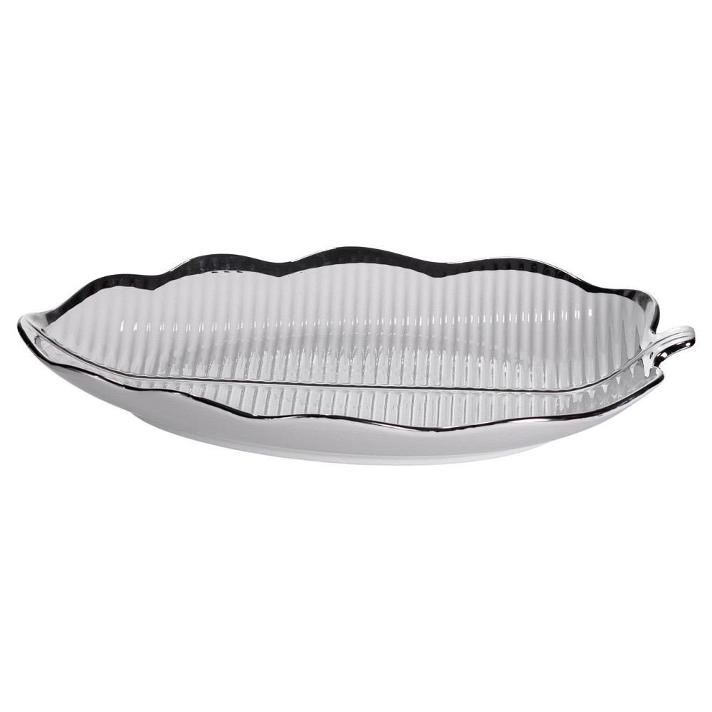 Фарфорове блюдо для сервірування "Лист" 31×20 см Срібло Київ - фото 1