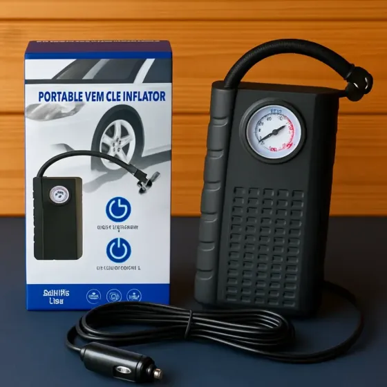 Портативный автомобильный компрессор AND1322, насос от прикуривателя 12V с манометром Коломыя