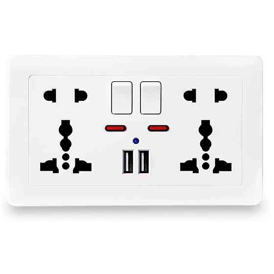 Универсальная розетка Delviz с кнопками питания, индикаторами и USB-A – мировая совместимость в одном устройстве(13А, 250V)+2 USB Николаев