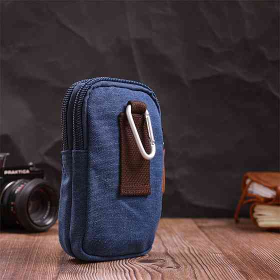 Практичная сумка-чехол на пояс с металлическим карабином из текстиля Vintage 22226 Синий Киев