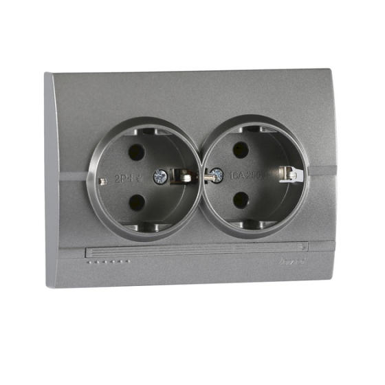 DERIY Розетка подвійна із заземленням темно-сірий металік Lezard Харків