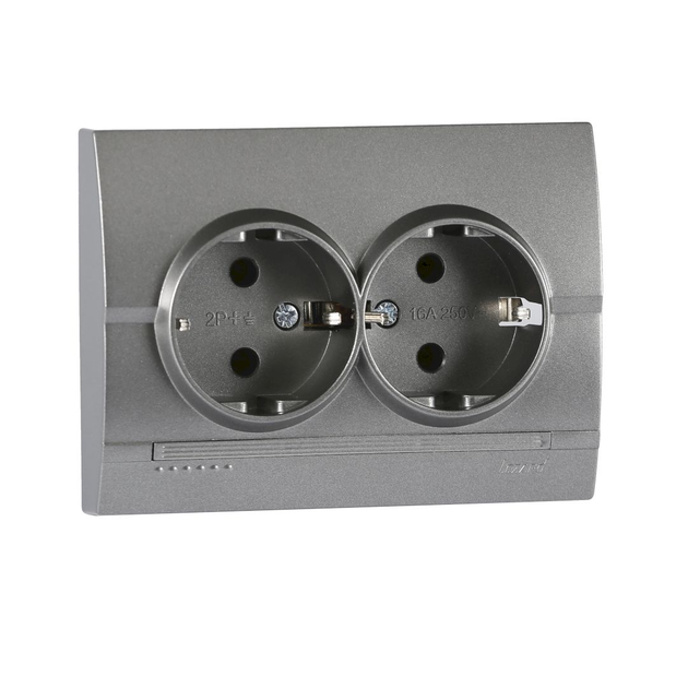 DERIY Розетка подвійна із заземленням темно-сірий металік Lezard Харків - фото 1