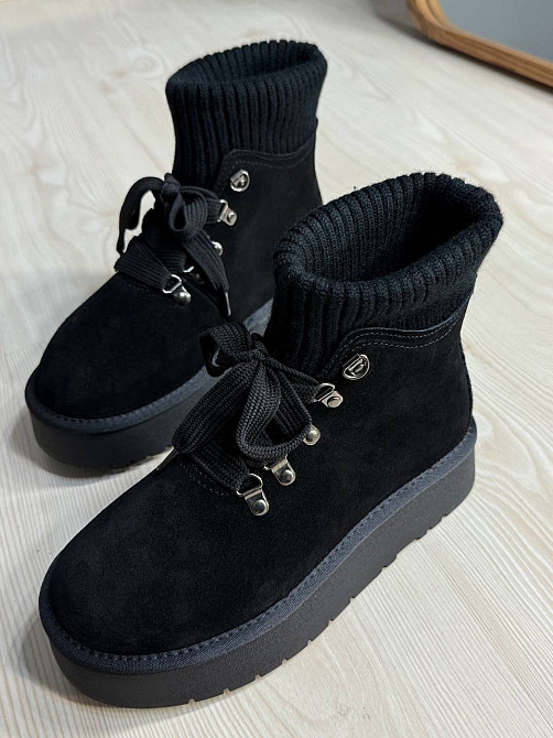 Уггі жіночі Hengji 007-1 замшеві шнурівка зі шкарпеткою чорні, 36, 23 см Київ - фото 9