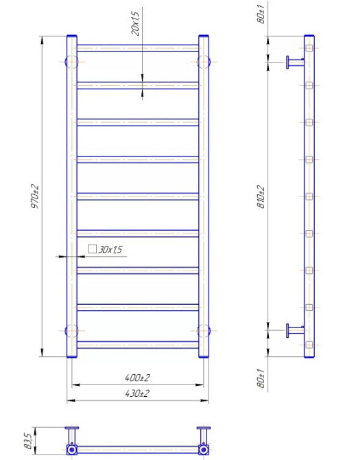 Полотенцесушитель водяной Mario INOX Токио 970x430/400 Киев - изображение 4