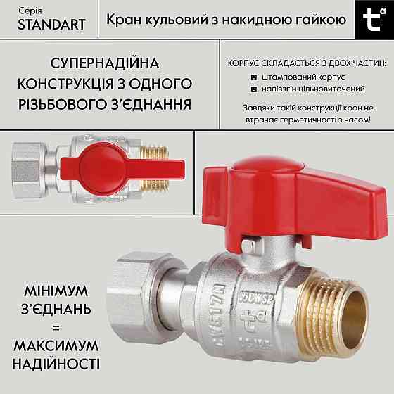 Кран кульовий Thermo Alliance Standart 1/2" ВН прямий, PN40, з накидною гайкою TAS261W15 Київ