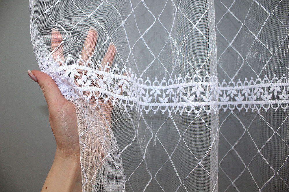 Тюль фатин з вишивкою колір білий 1381т Київ - фото 5