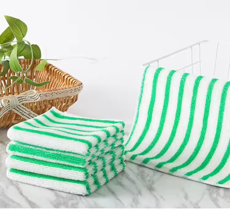 Набір 5 бамбукових серветок для прибирання, миття посуду та поверхонь 25х24 см Білий/Зелений - Багаторазові Міцні Буча - фото 1