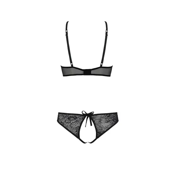 Комплект: бра, трусики з ажурним декором та відкритим кроком Passion URSULA SET S/M, black Львов