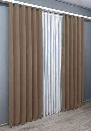 Комплект готових штор VR-Textil Мікровелюр Petek YL № 1799ш Какао 150х295 см 2 шт (33-0773) Київ