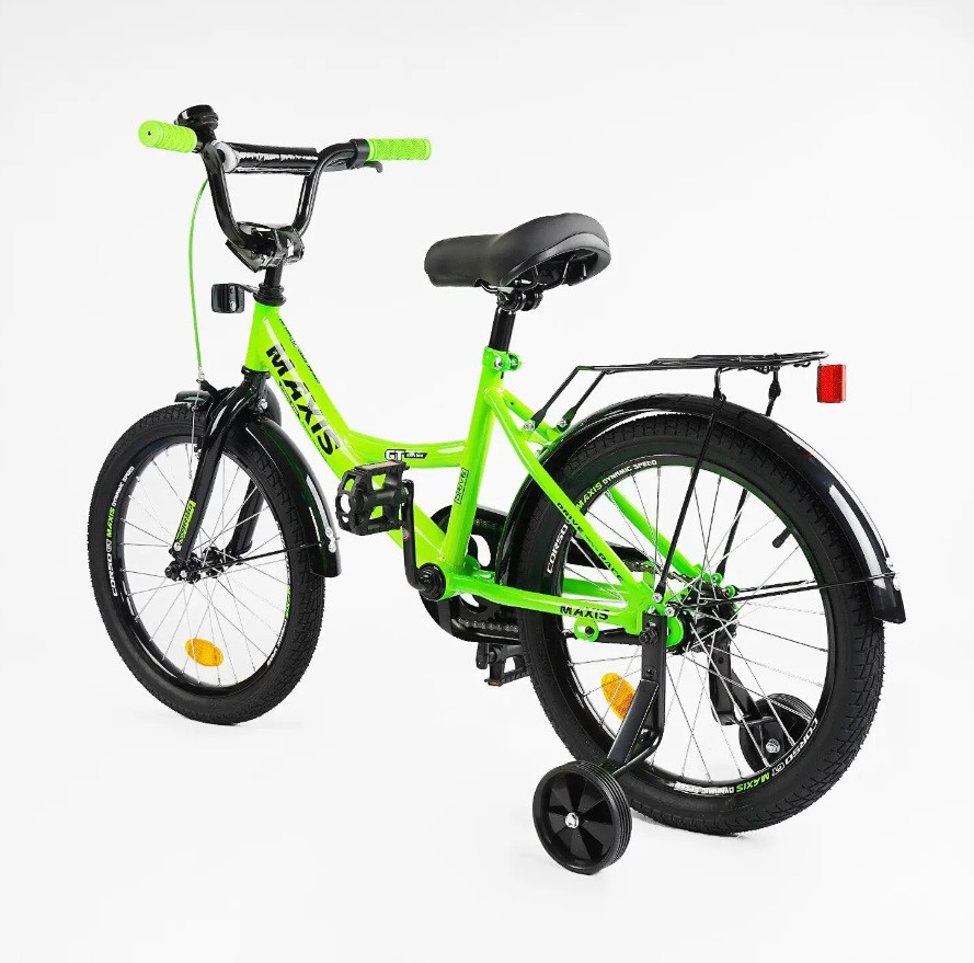 Велосипед Corso MAXIS двоколісний 18 дюймів з додатковими колесами дзвінком багажником Зелений (CL-18123) Чернігів - фото 3