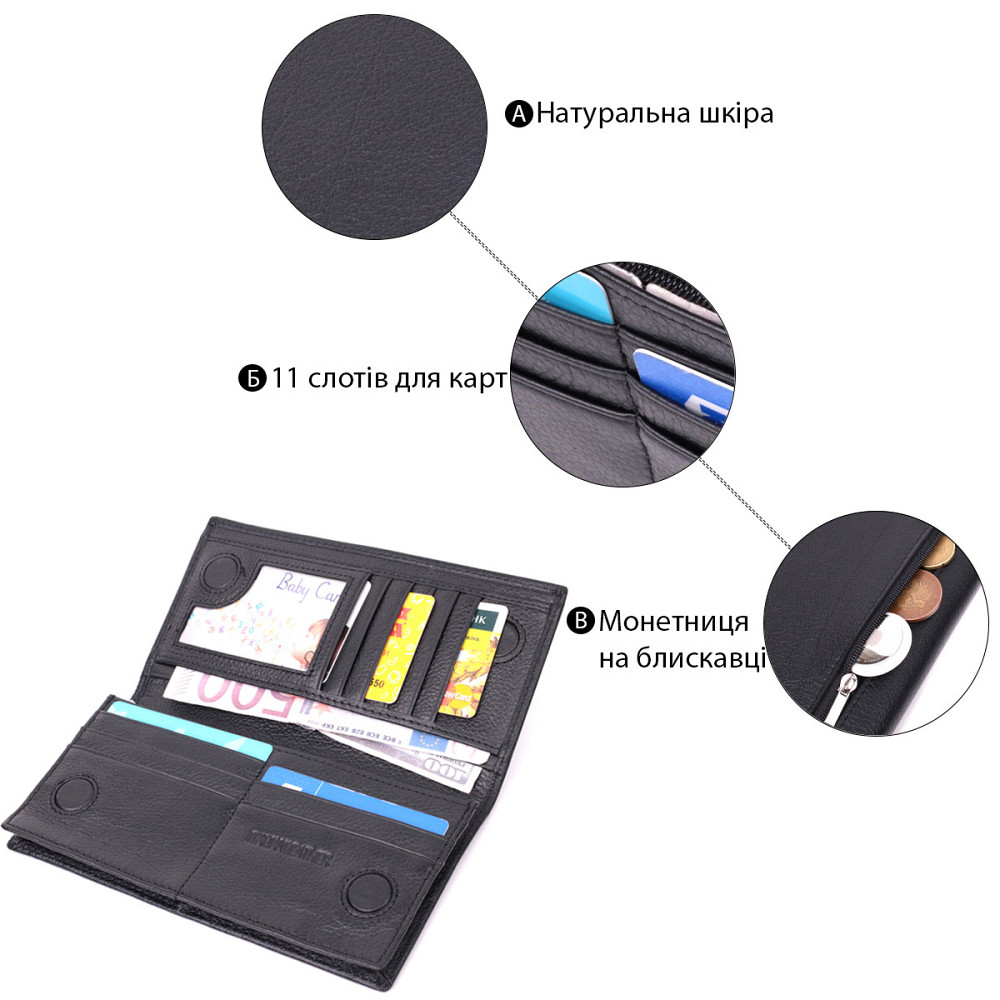 Вместительный вертикальный женский кошелек на магнитах из натуральной кожи ST Leather 22540 Черный Киев - изображение 6