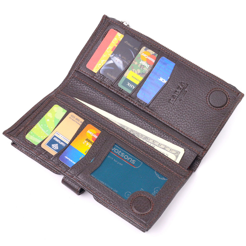 Мужское вертикальное портмоне из натуральной кожи KARYA 21421 Коричневый Киев - изображение 6